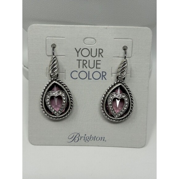 NWT Brighton Courageous Heart Necklace & Earrings Set Lavender Crystal - Picture 5 of 6
